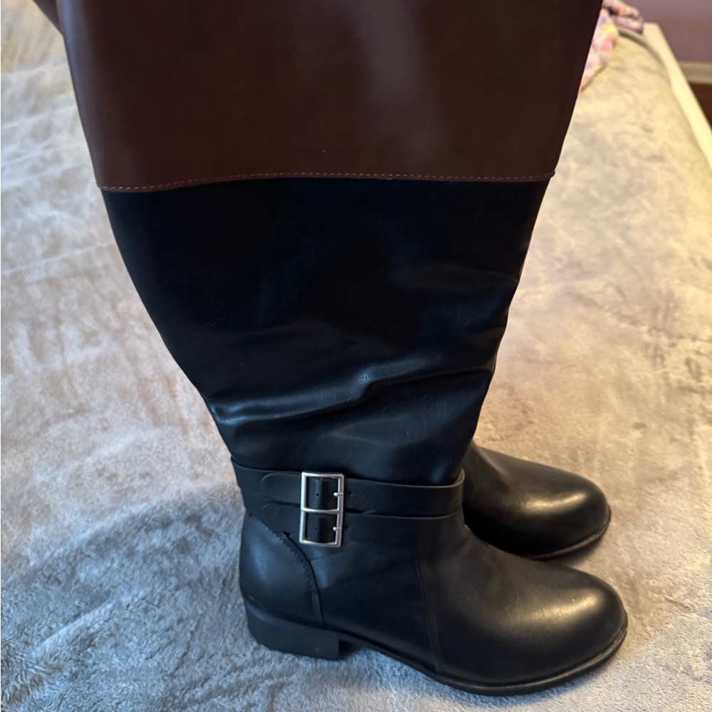 Women's Black and Brown Knee-High Boots